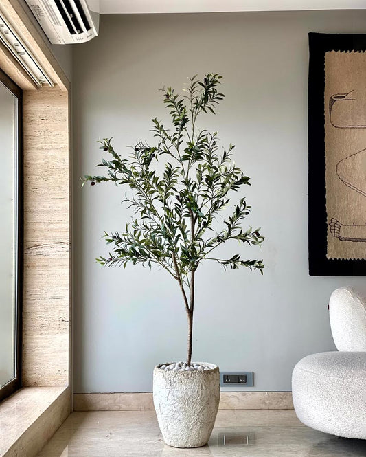 Stately Olive Tree Artificial Tall Plant Without Pot | Green | 6 Feet