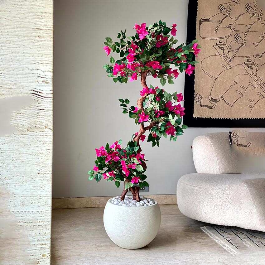 Elegant Pink & Green Bougainvillea Pvc Artificial Plant Without Pot | 5 Feet