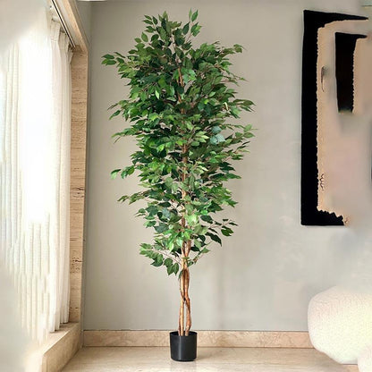 Premium Green Weeping Ficus Pvc Artificial Plant Without Pot | 7 Feet