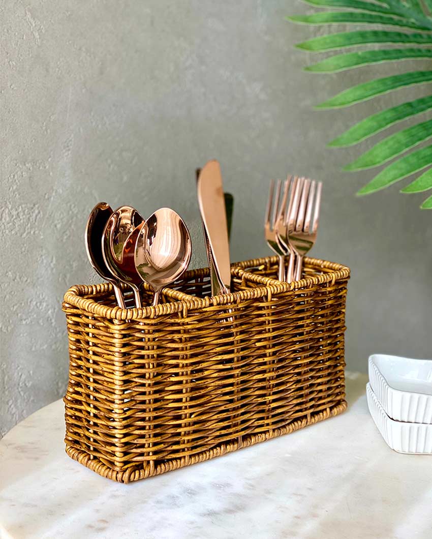 Boho Chic Rattan Cutlery Holder for Table Settings | 9 x 3 x 5 inches