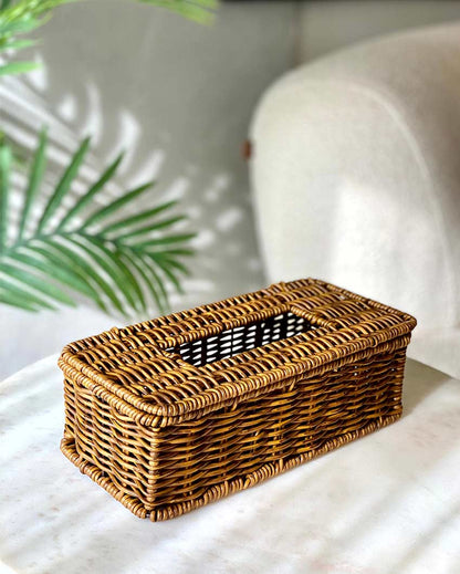 Handcrafted Boho Rattan Tissue Box for Daily Use | 10 x 5 x 3 inches