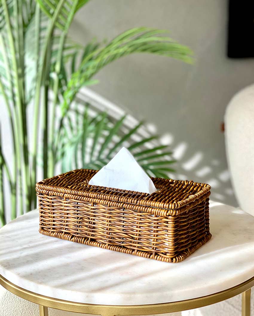 Handcrafted Boho Rattan Tissue Box for Daily Use | 10 x 5 x 3 inches