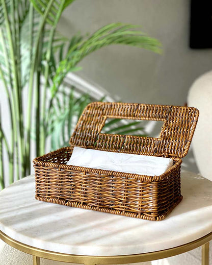 Handcrafted Boho Rattan Tissue Box for Daily Use | 10 x 5 x 3 inches