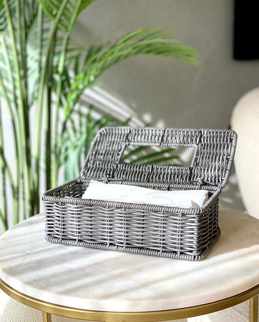 Handcrafted Boho Rattan Tissue Box for Daily Use | 10 x 5 x 3 inches