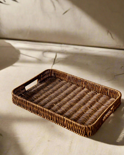 Premium Boho Rattan Tray | 14 x 11 x 2 inches