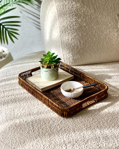 Premium Boho Rattan Tray | 14 x 11 x 2 inches