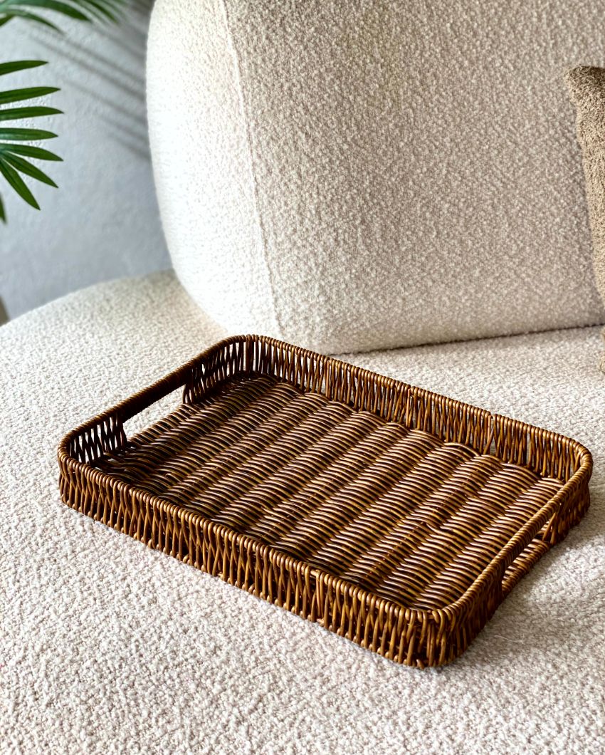 Premium Boho Rattan Tray | 14 x 11 x 2 inches