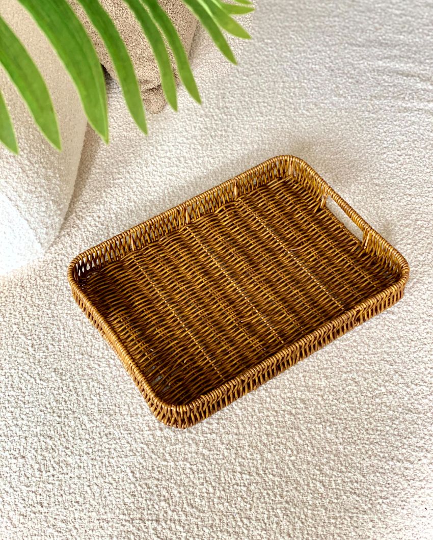 Premium Boho Rattan Tray | 14 x 11 x 2 inches