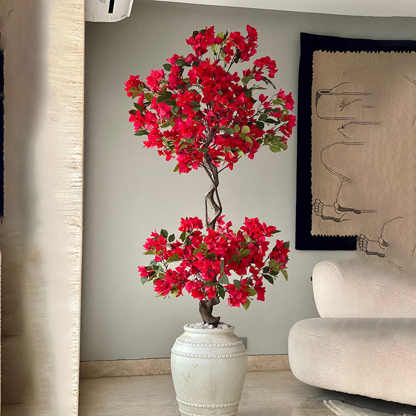 Artificial Scarlet Red Bougainvillea Plant Without Pot | 6 Feet