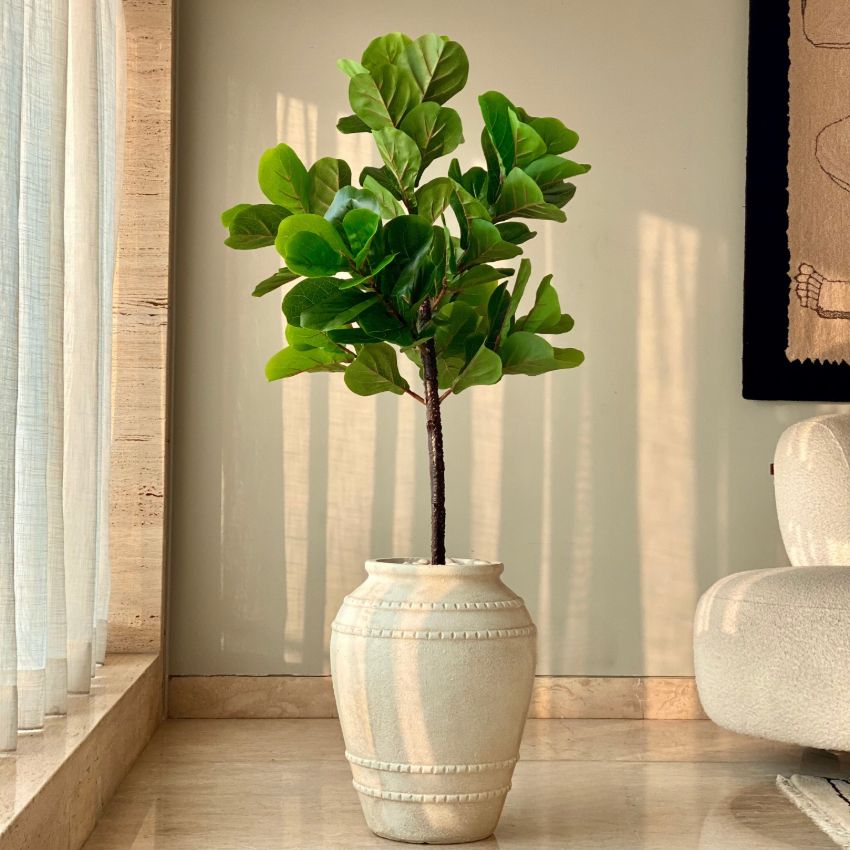 Artificial Green Fiddle Fig Plant Without Pot | 4.5 Feet