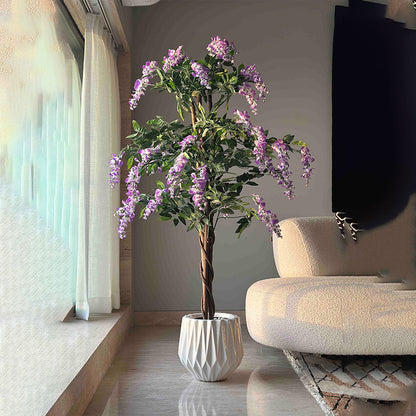 Beautiful Design Artificial Purple & Green Flower Plant Without Pot | 5.5 Feet