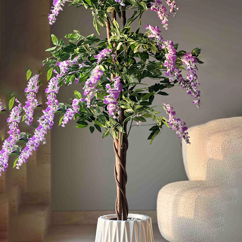 Beautiful Design Artificial Purple & Green Flower Plant Without Pot | 5.5 Feet