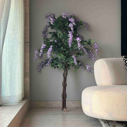 Beautiful Design Artificial Purple & Green Flower Plant Without Pot | 5.5 Feet