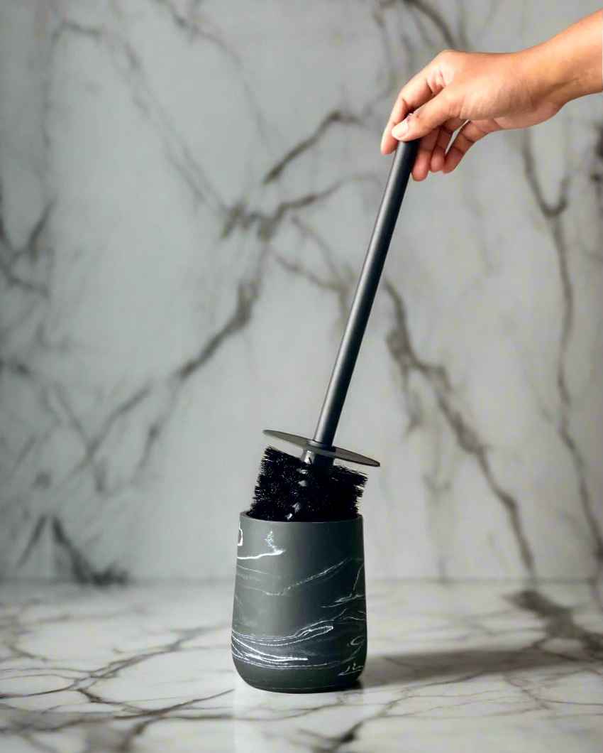 Unique Palermo Black and White Shade Toilet Brush with Holder | 4 x 15 inches