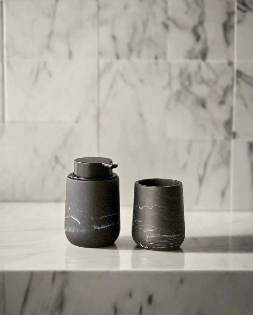 Elegant Palermo Black and White Shade Bathroom Accessories | Pack of 2