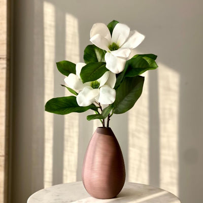 Artificial White & Green Magnolia Silk Flower One Stem Without Vase | 12 x 28 inches