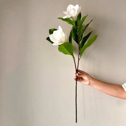 Artificial White & Green Magnolia Silk Flower One Stem Without Vase | 12 x 28 inches