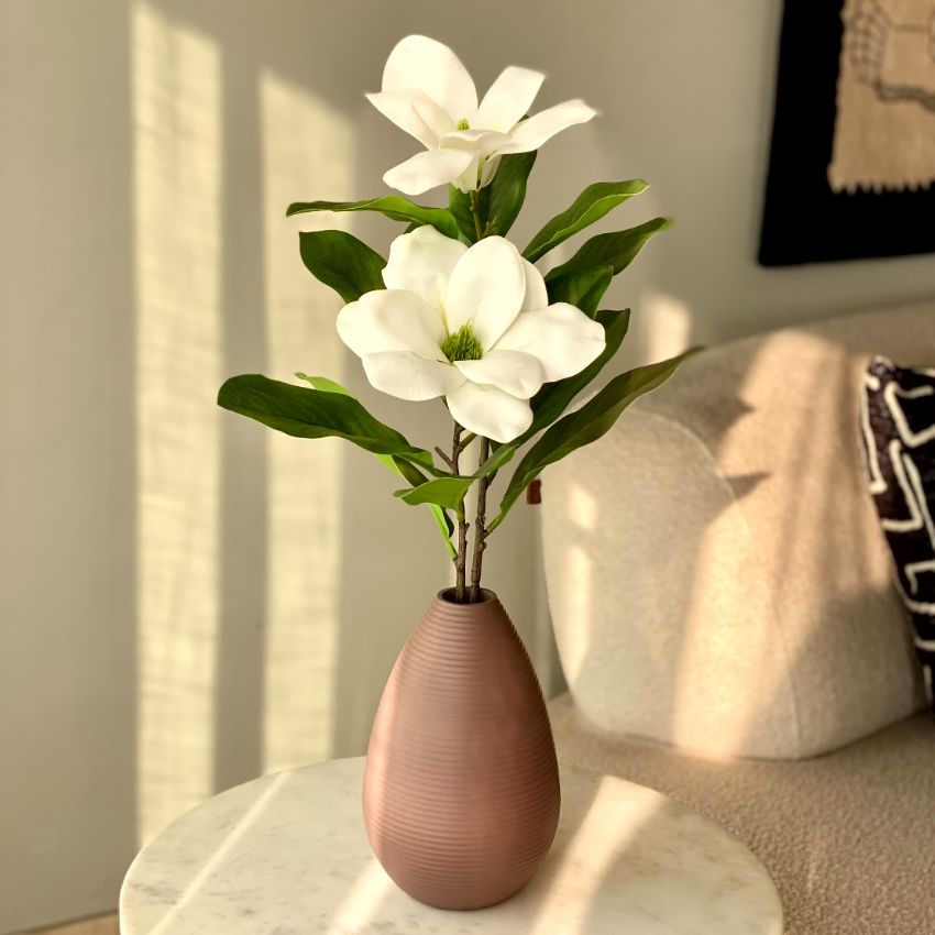 Artificial White & Green Magnolia Silk Flower One Stem Without Vase | 12 x 28 inches