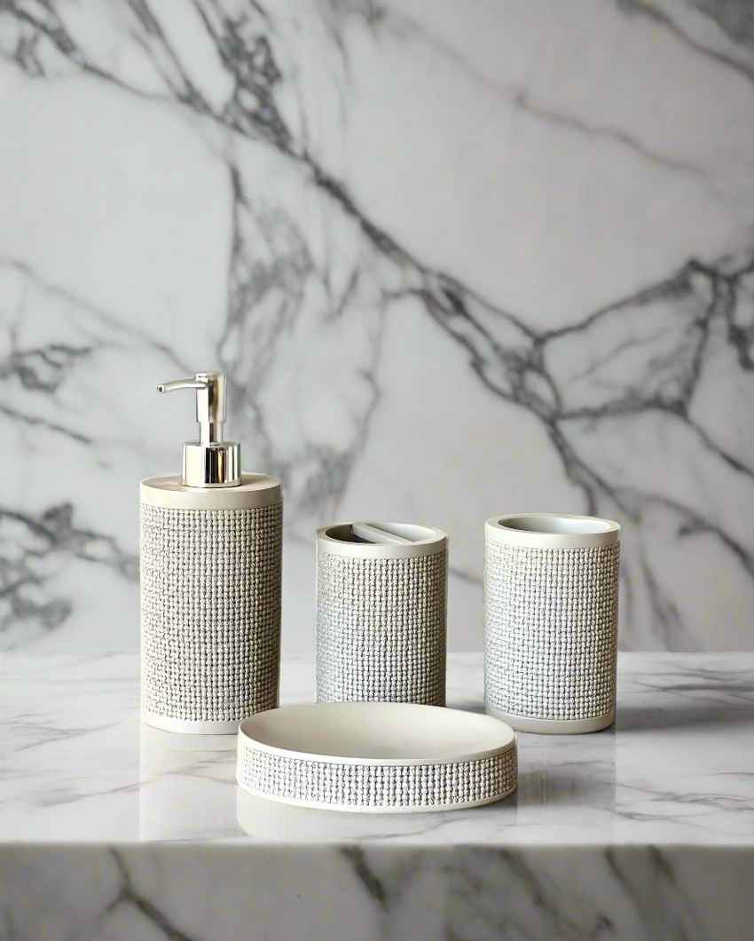 Classic Artsy Beige Shade Bathroom Accessories | Pack of 4