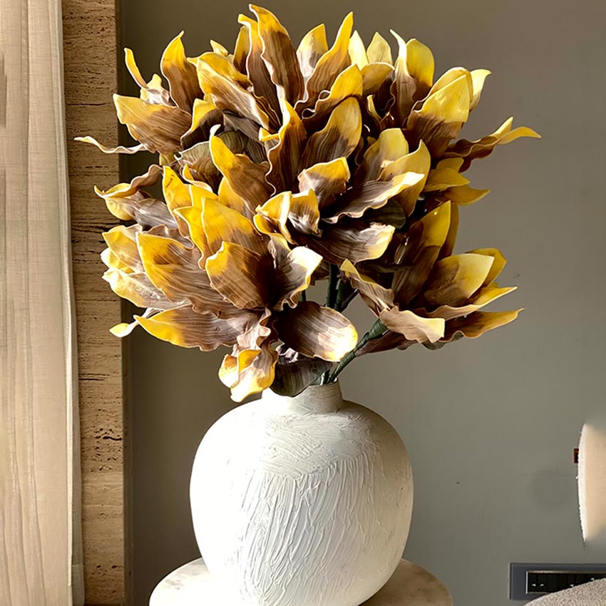 Warm Artificial Amber Ombre Magnolia Stem Without Vase | 3.3 Feet