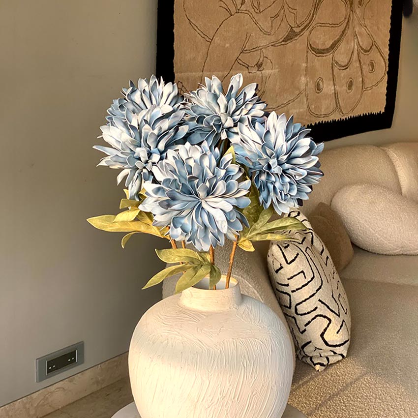 Striking Artificial Blue Dali Dahlia Stem Without Vase | 2.4 Feet
