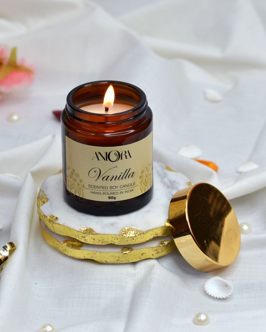 Golden Vanilla Amber Scented Glass Jar Candle | 3 x 3 inches