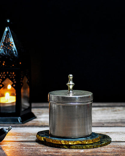 Mystic Oud Scented Silver Metal Jar Candle | 3 x 4 inches