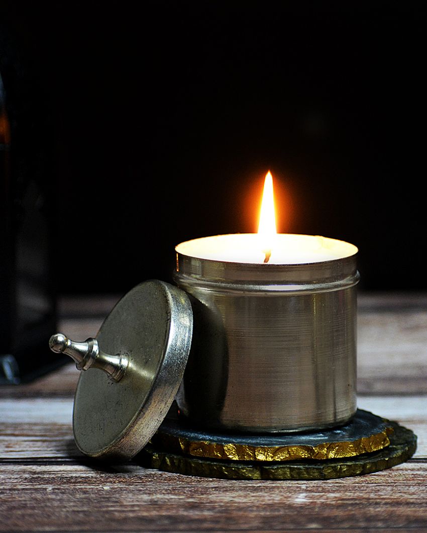 Tranquil Lavender Scented Silver Metal Jar Candle | 3 x 4 inches