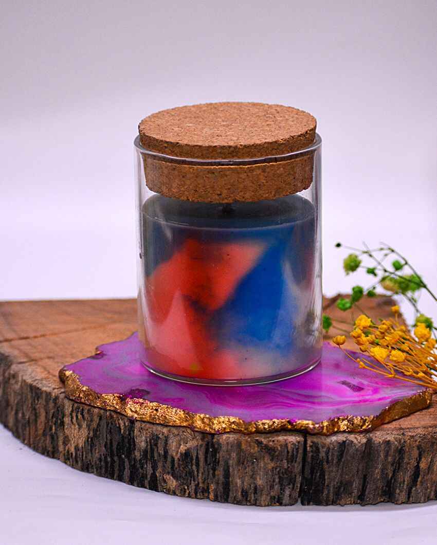 Blooming Jasmine Scented Multicolor Glass Jar Candle | 3 x 4 inches