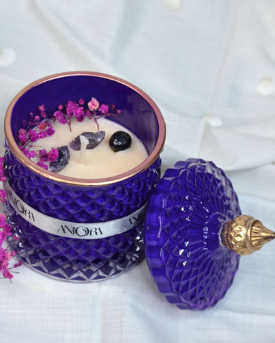 Lavender Scented Crystals Stones Glass Jar Candle | 4 x 6 inches