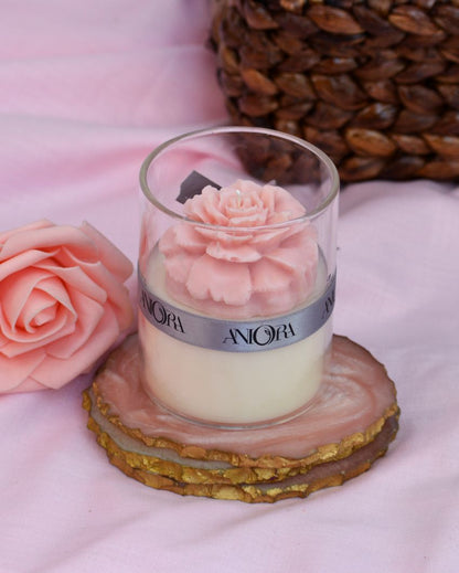 Rose Scented Floral Design Soy Wax Jar Candles | Set of 2 | 3 x 4 inches