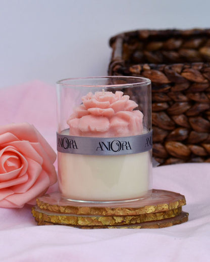 Rose Scented Floral Design Soy Wax Jar Candles | Set of 2 | 3 x 4 inches