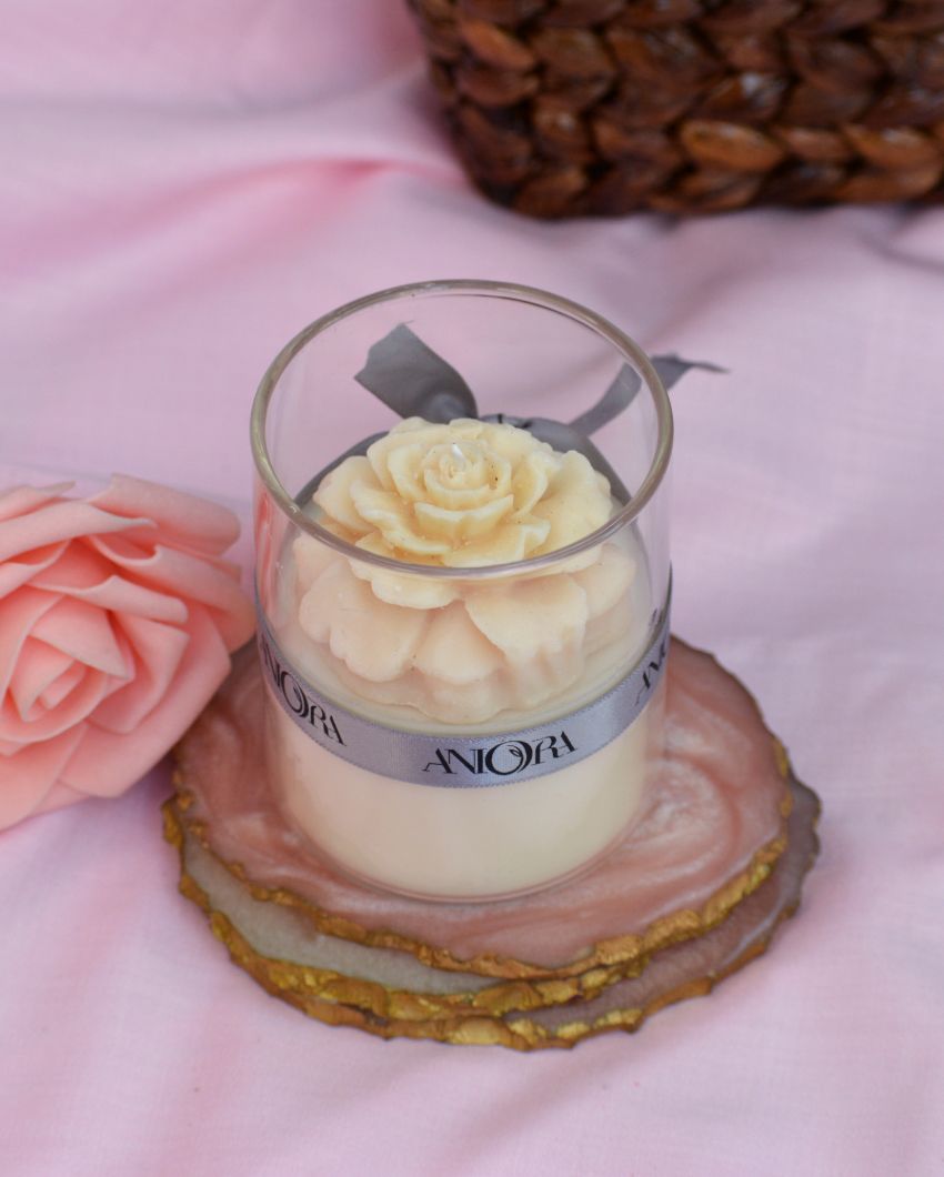 Oud Scented Floral Design Soy Wax Jar Candles | Set of 2 | 3 x 4 inches