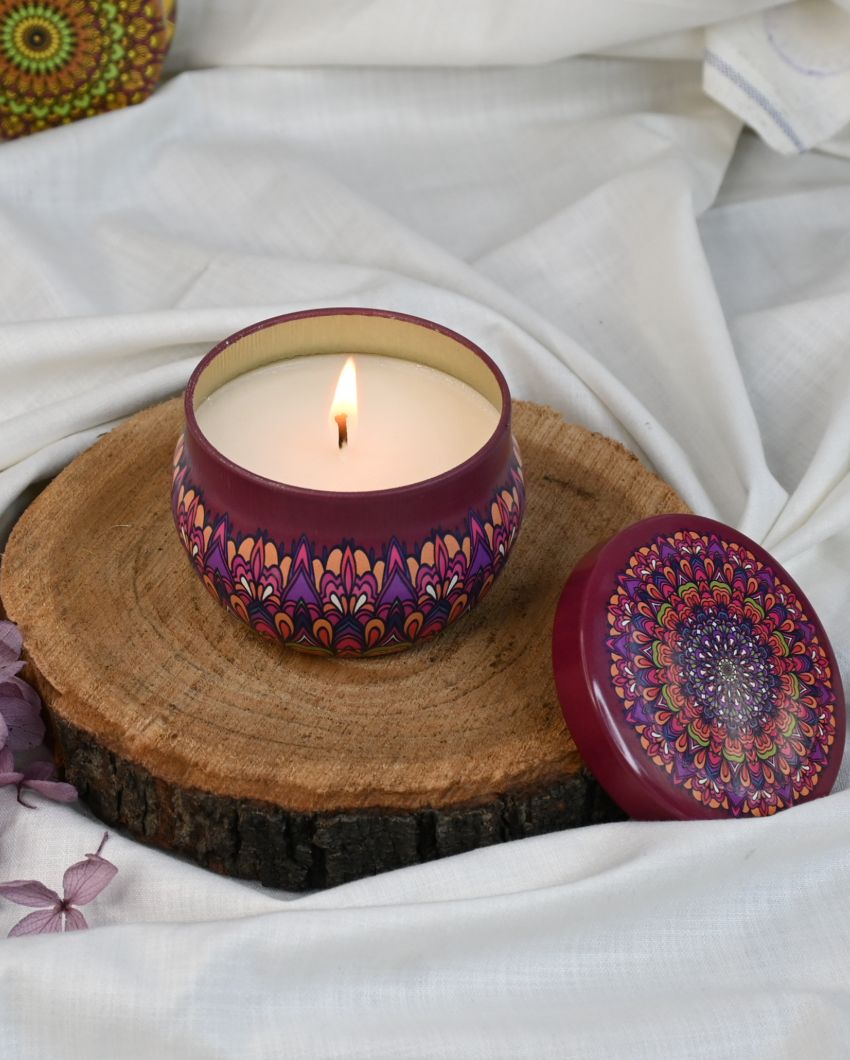 Moroccan Rose Scented Mandala Tin Jar Candles | Set of 2 | 3 x 2 inches