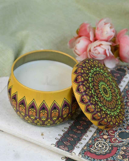 Moroccan Jasmine Scented Mandala Tin Jar Candles | Set of 2 | 3 x 2 inches