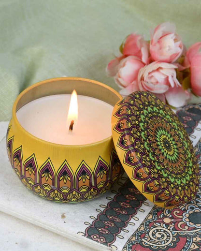 Moroccan Jasmine Scented Mandala Tin Jar Candles | Set of 2 | 3 x 2 inches