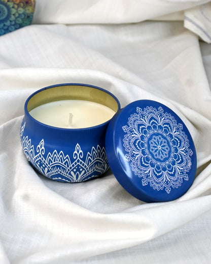 Moroccan Ocean Breeze Scented Mandala Tin Jar Candles | Set of 2 | 3 x 2 inches