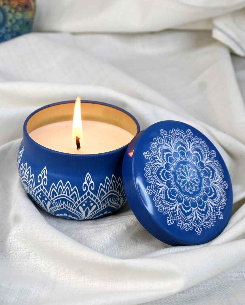 Moroccan Ocean Breeze Scented Mandala Tin Jar Candles | Set of 2 | 3 x 2 inches