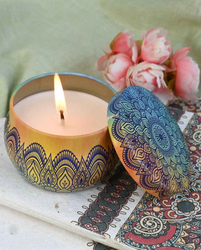 Moroccan Oud Scented Mandala Tin Jar Candles | Set of 2 | 3 x 2 inches