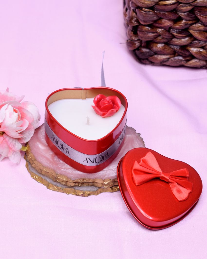 Rose Scented Heart-Shaped Tin Jar Candles | Set of 2 | 3 x 3 inches