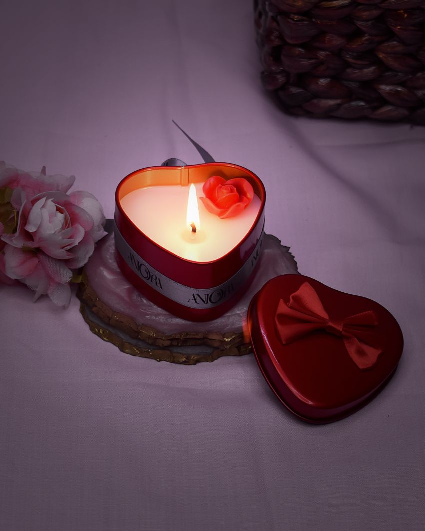 Rose Scented Heart-Shaped Tin Jar Candles | Set of 2 | 3 x 3 inches