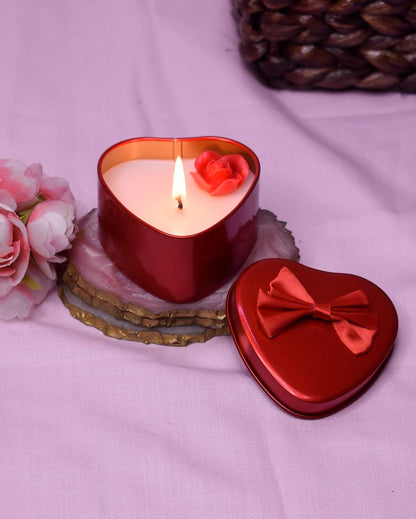 Rose Scented Heart-Shaped Tin Jar Candles | Set of 2 | 3 x 3 inches