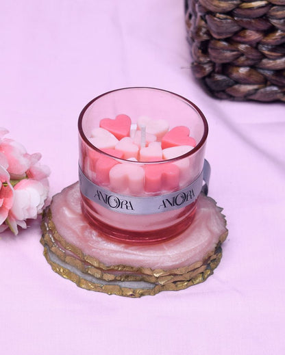 Rose Scented Pink Mini Hearts Filled Jar Candles | Set of 2 | 3 x 3 inches