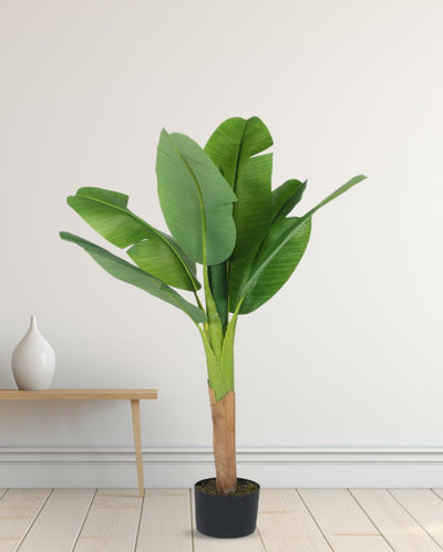 Banana Artificial Plant with Black Pot | 4 ft