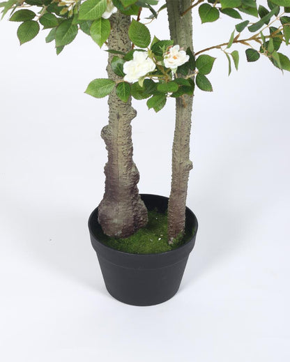 Real Touch Camellia Rose Artificial Plant with Black Pot | 4 ft