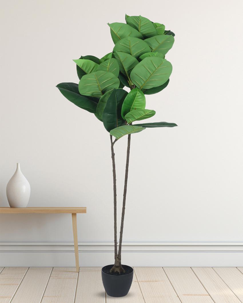 Green Rubber Artificial Plant with Black Pot | 4 ft