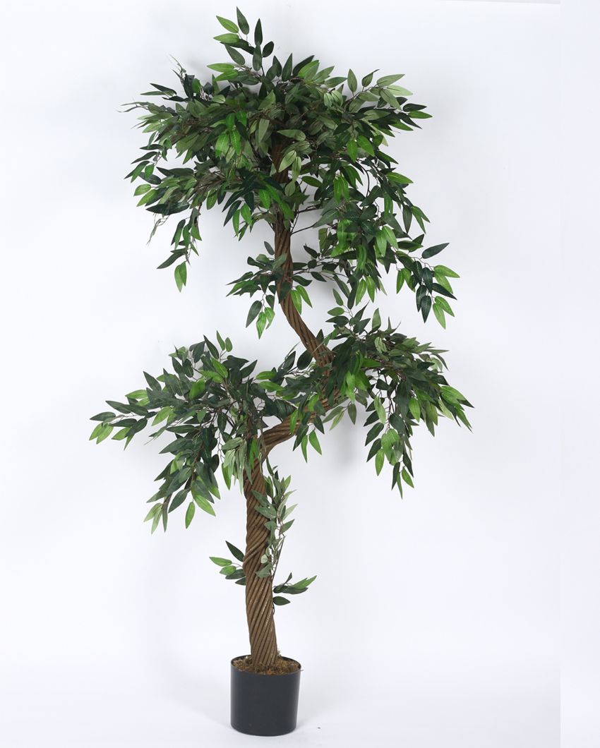 Artificial Ficus Tree Plastic Plants With Black Pot | 6 feet