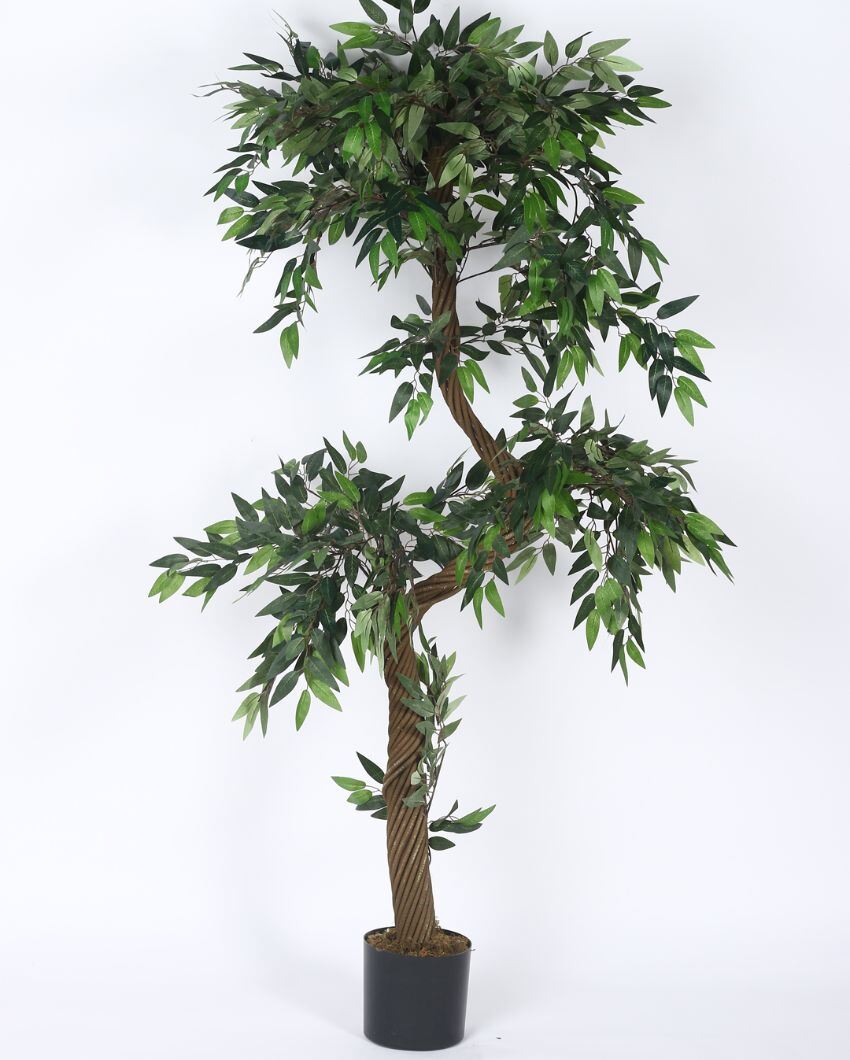 Artificial Ficus Tree Plastic Plants With Black Pot | 6 feet