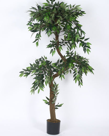 Artificial Ficus Tree Plastic Plants With Black Pot | 6 feet