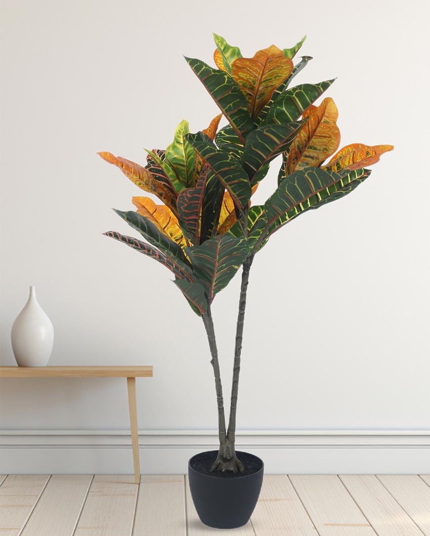 Red Croton Artificial Plant with Black Pot | 3 ft